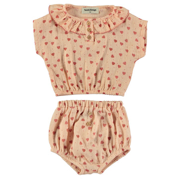 Heart Printed Blouse and Bloomer Set