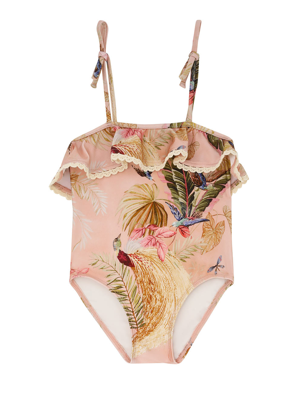 Rhiannon Pink Palm Frill Suit – Les Mini
