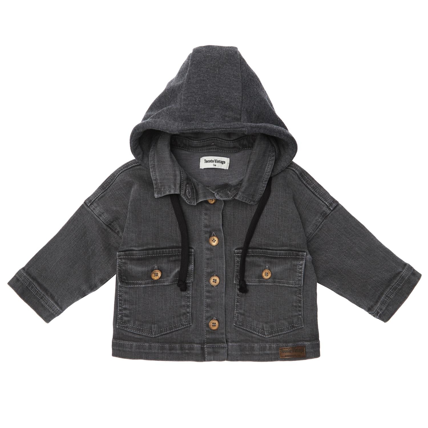 Faded Black Denim Hooded Baby Jacket – Les Mini