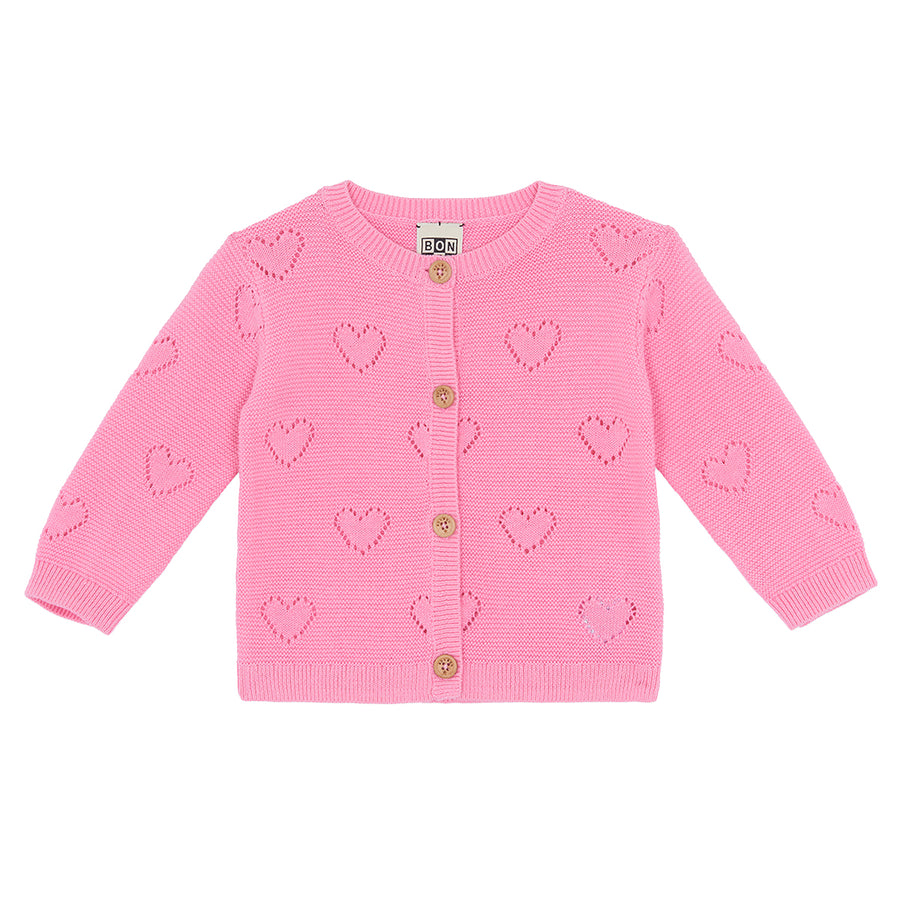 Bonton Lilet Baby Rose Heart Stitched Cardigan | Les Mini