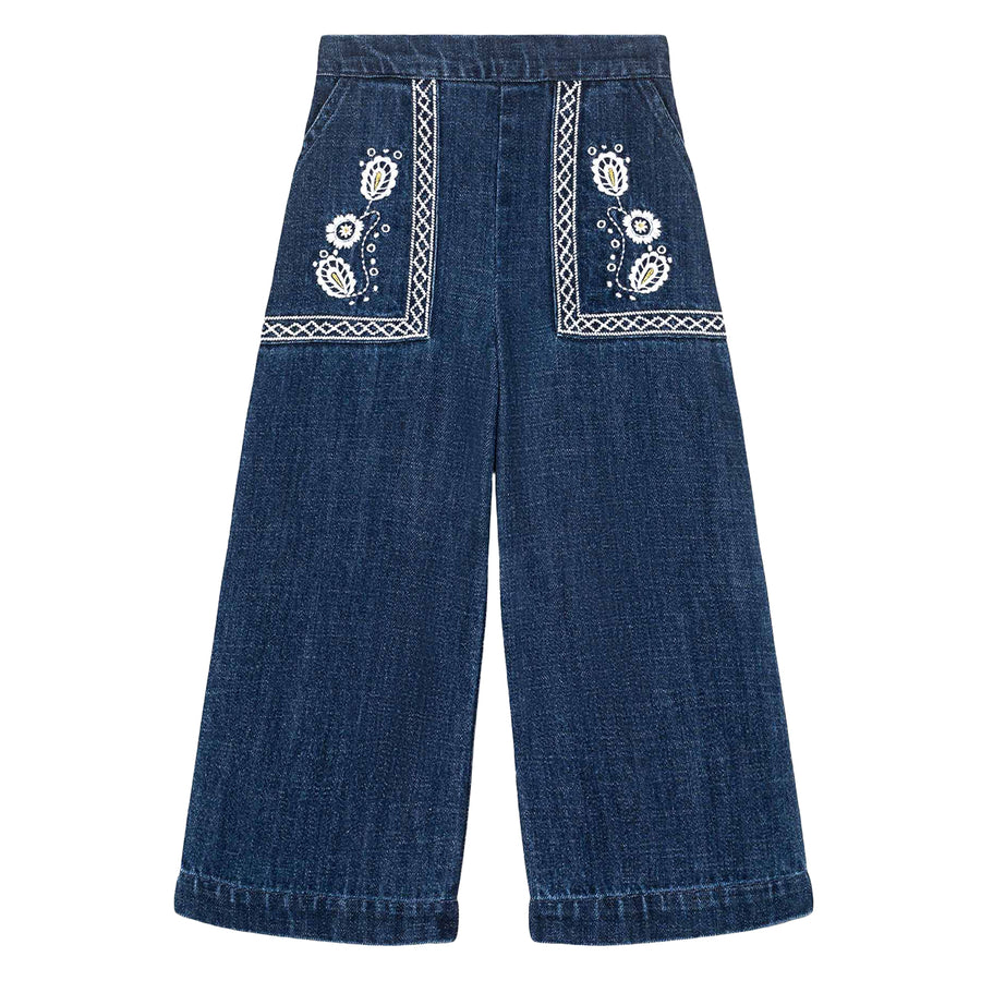 Flofi Stone Blue Embroidered Jeans