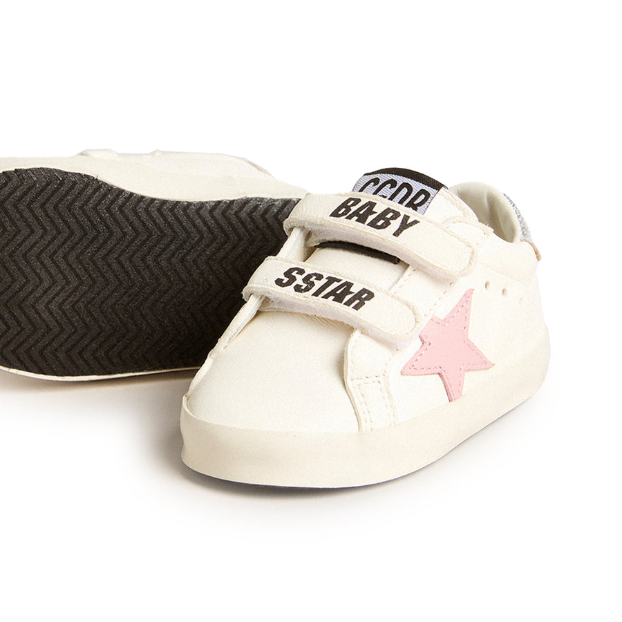 White Pink Silver Baby School Sneaker