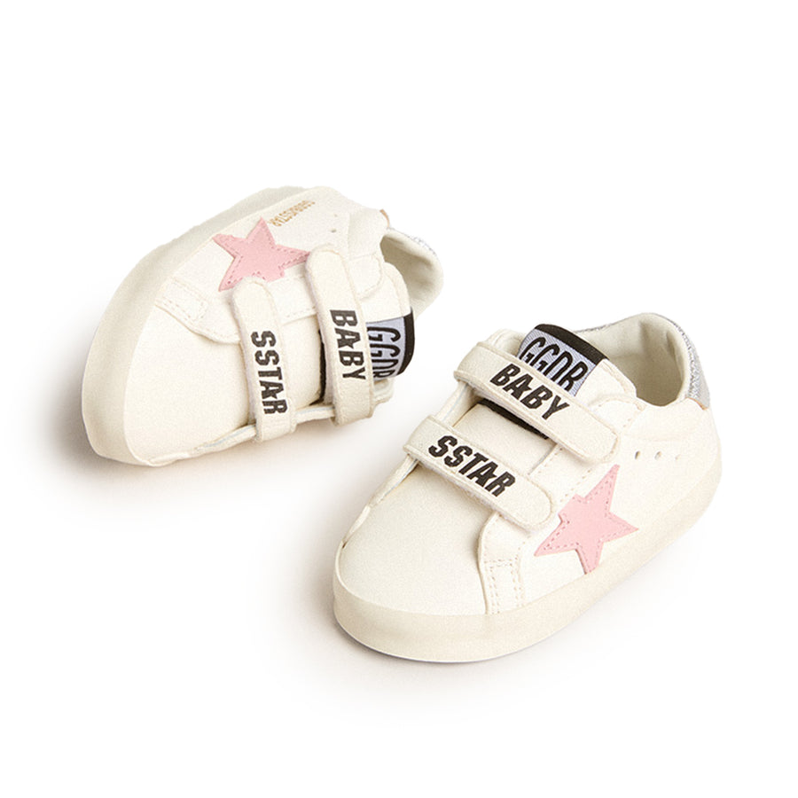 White Pink Silver Baby School Sneaker