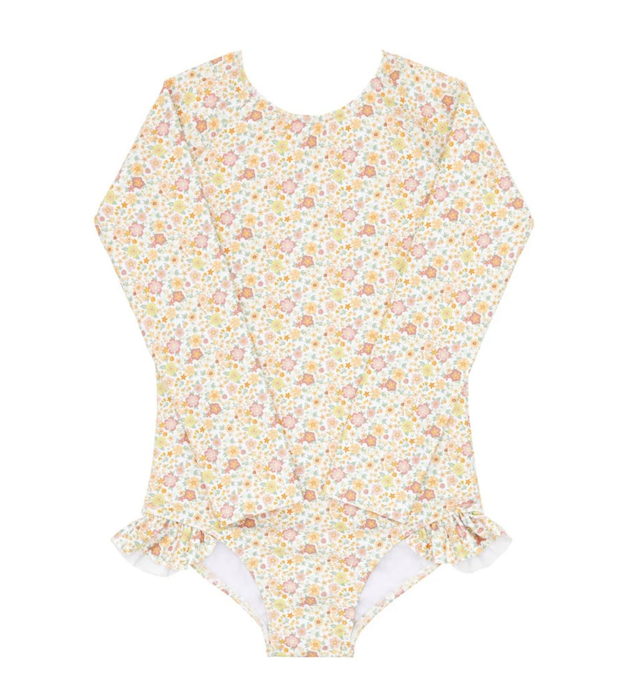 Marigold Floral Rashguard One Piece Suit