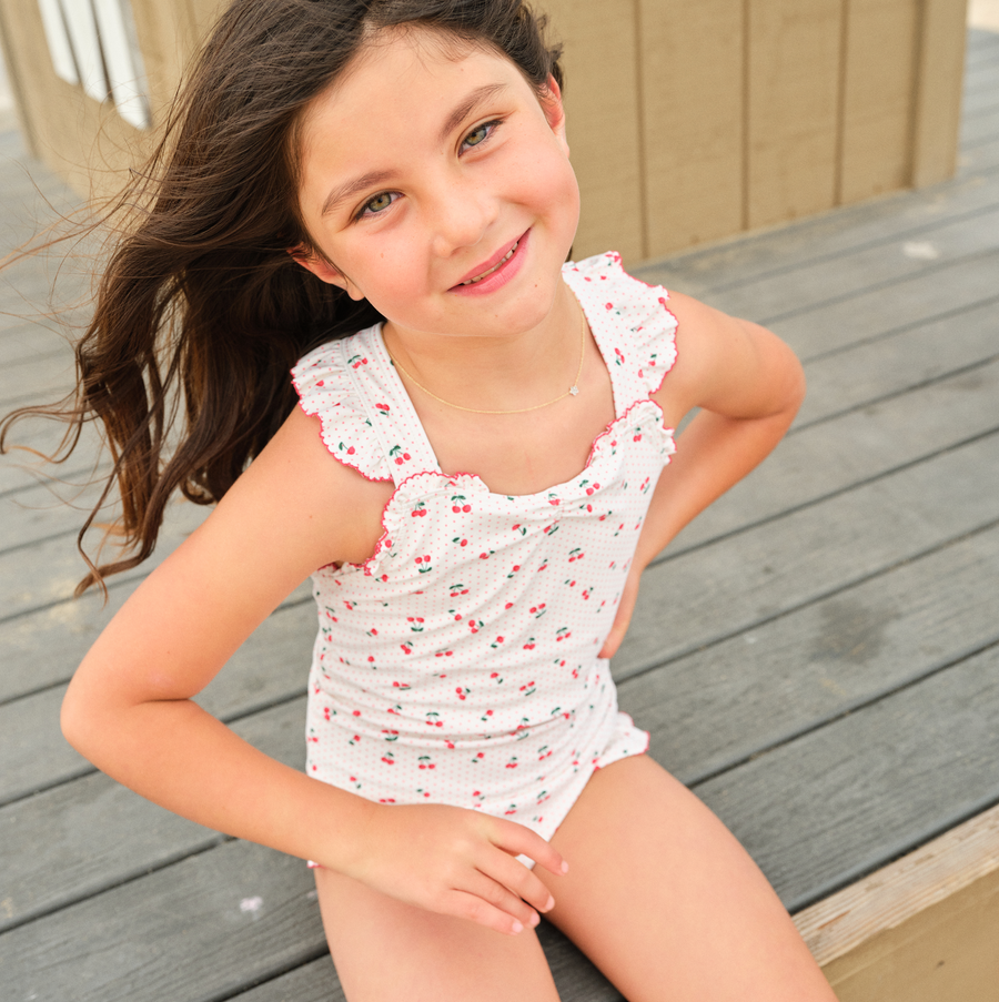 Summer Cherries Ruffle Edge One Piece Suit