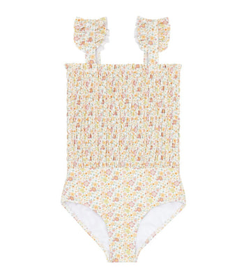 Marigold Floral Smocked One Piece Suit