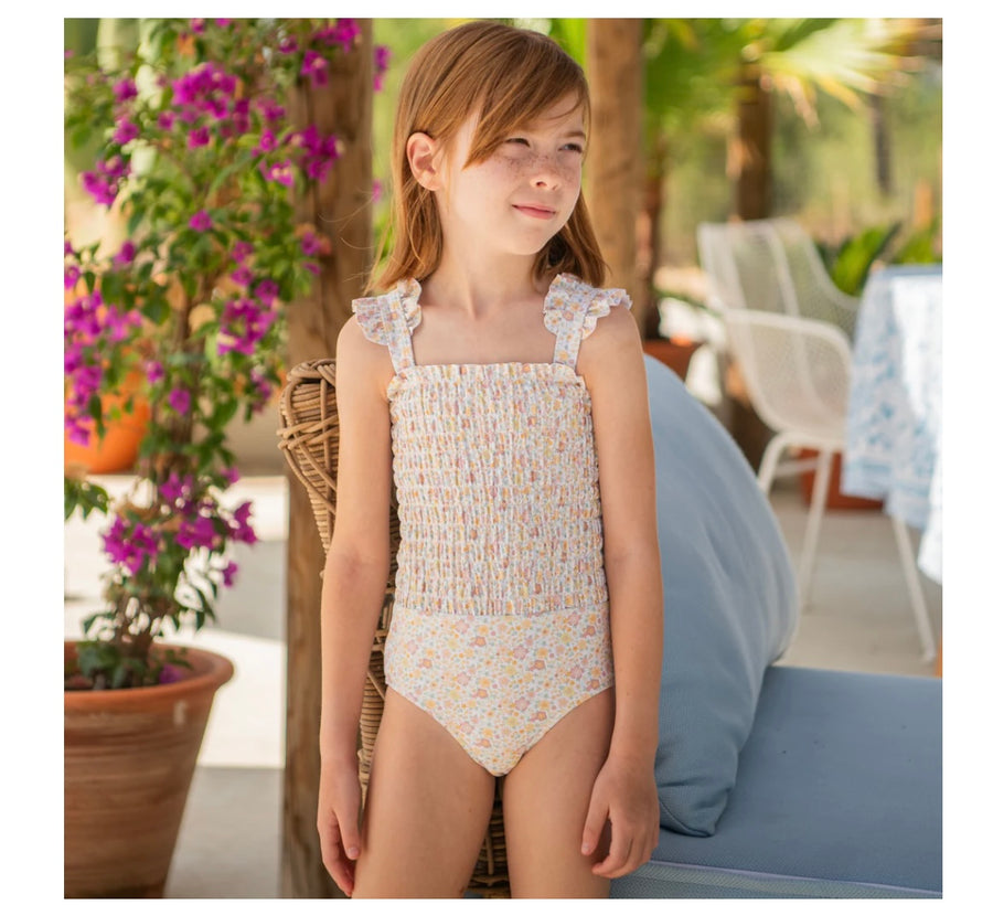 Marigold Floral Smocked One Piece Suit