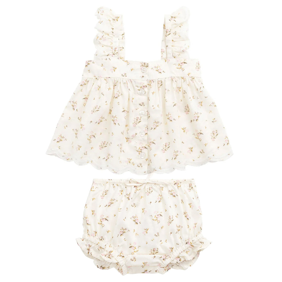 Haylen Bianca Antique Top and Bloomer Baby Set