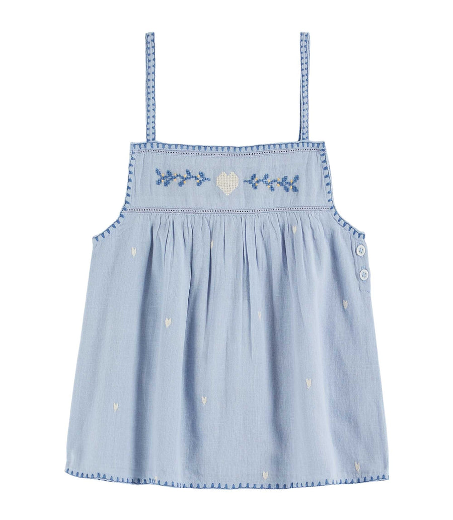 Chambray Heart Embroidered Baby Dress