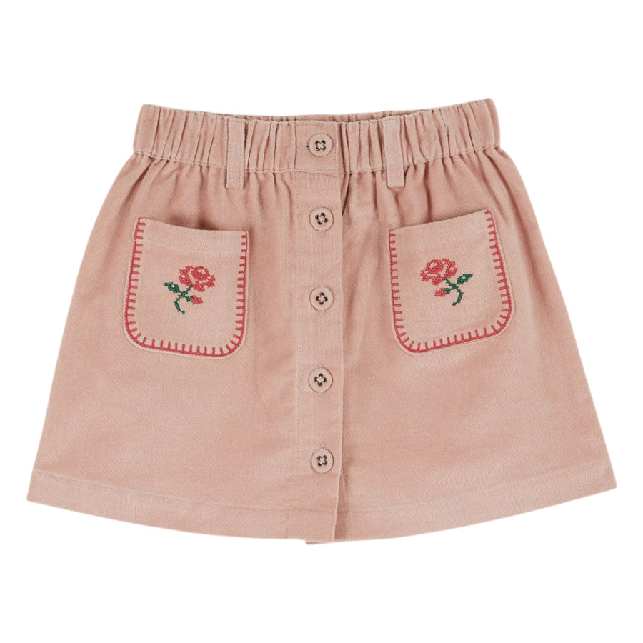 Peony Embroidered Flowers Pocket Skirt