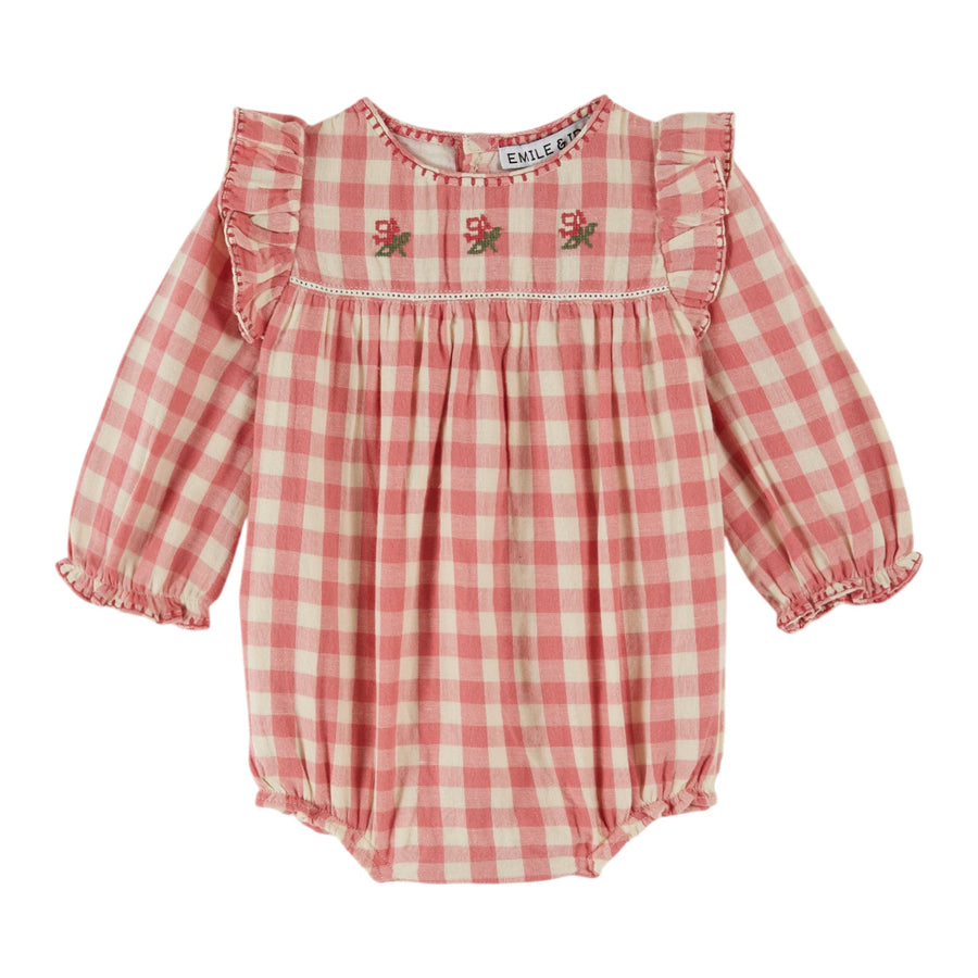 Pink Gingham Floral Romper