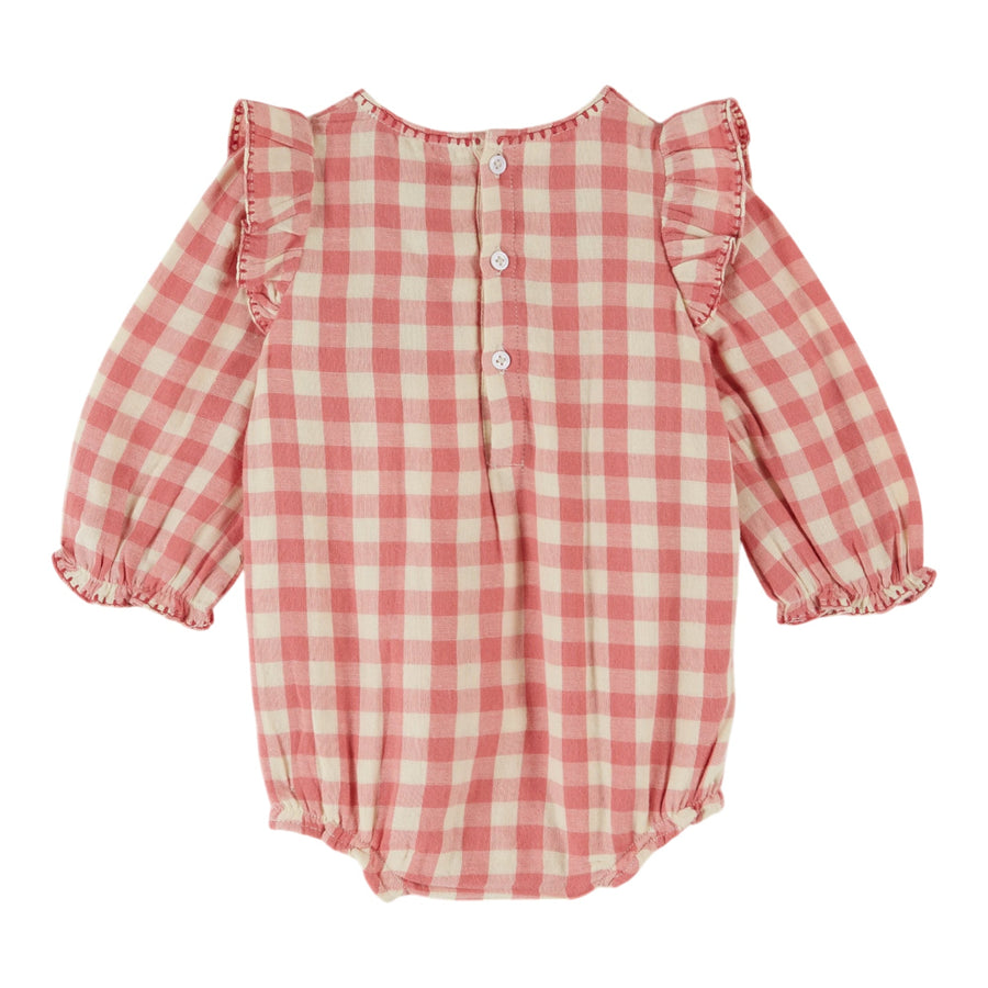 Pink Gingham Floral Romper