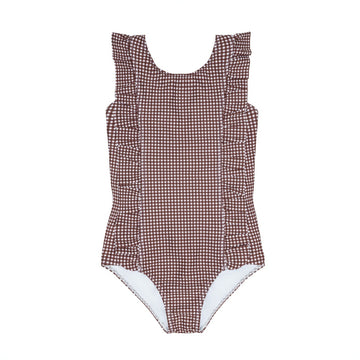 Brown Micro Gingham Ruffle One Piece