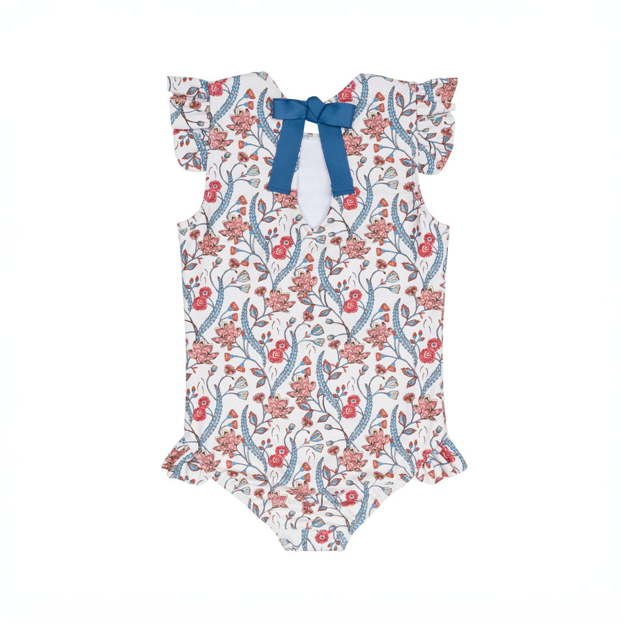 Feathered Floral Cap Sleeve Rashguard One Piece