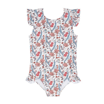 Feathered Floral Cap Sleeve Rashguard One Piece