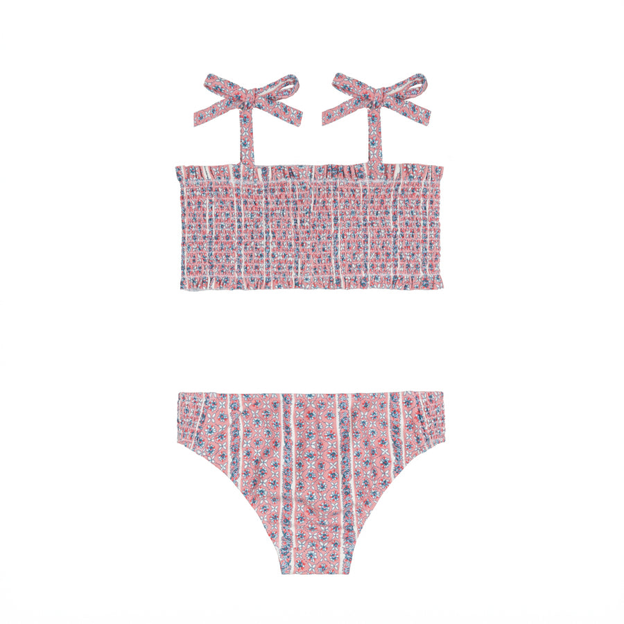 Floral Tile Smocked Bikini