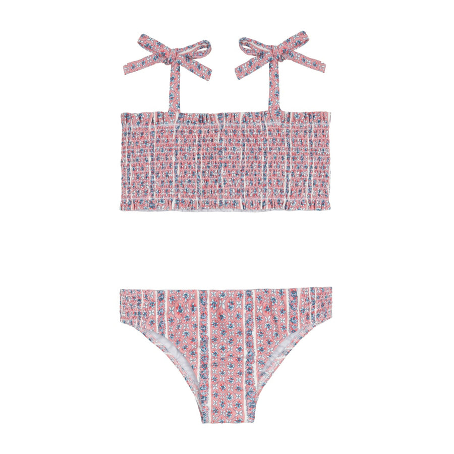 Floral Tile Smocked Bikini