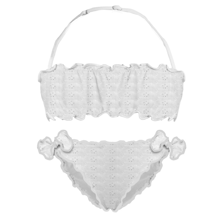 Emy White Embroidered Bikini Set