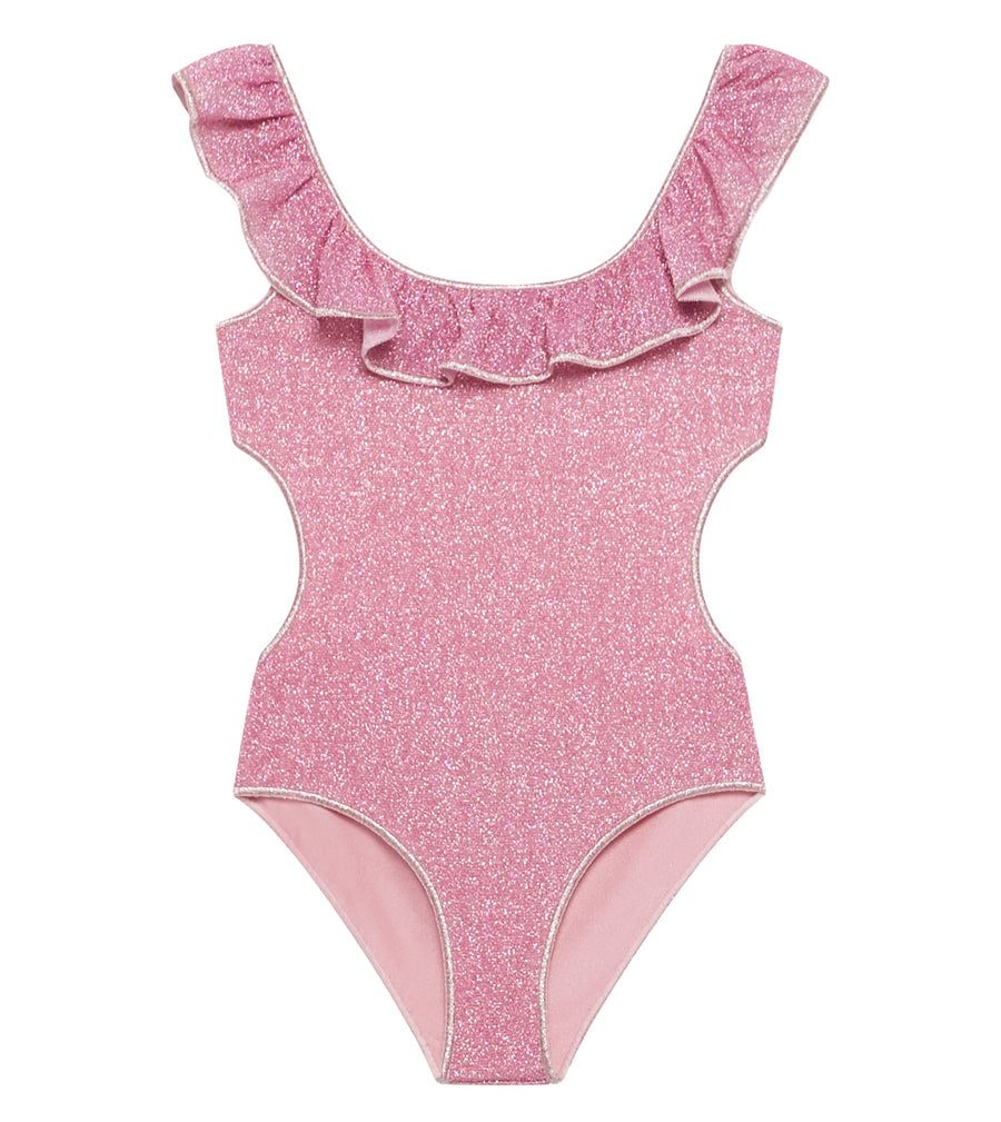 Pink Lurex One Piece Ruffled Suit