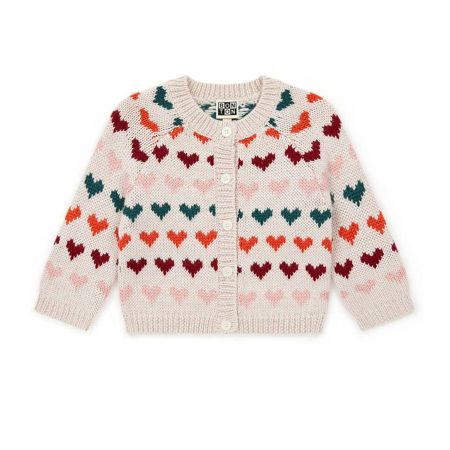 Multicolor Knit Heart Baby Cardigan