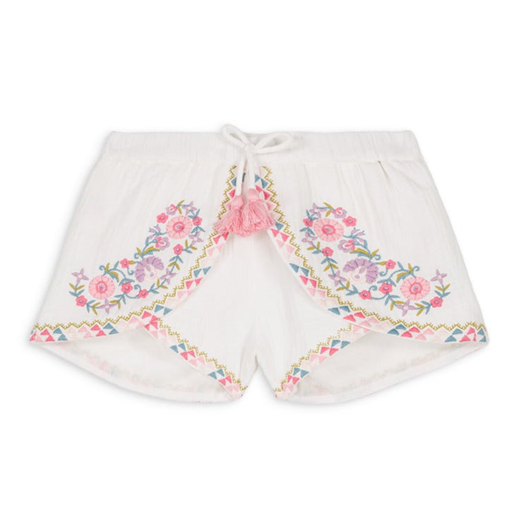 Asya White Embroidered Shorts