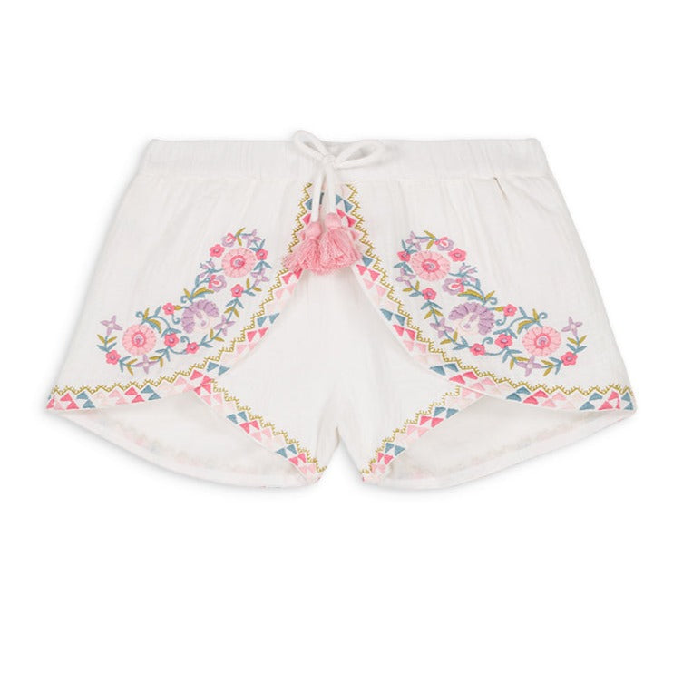 Asya White Embroidered Baby Shorts