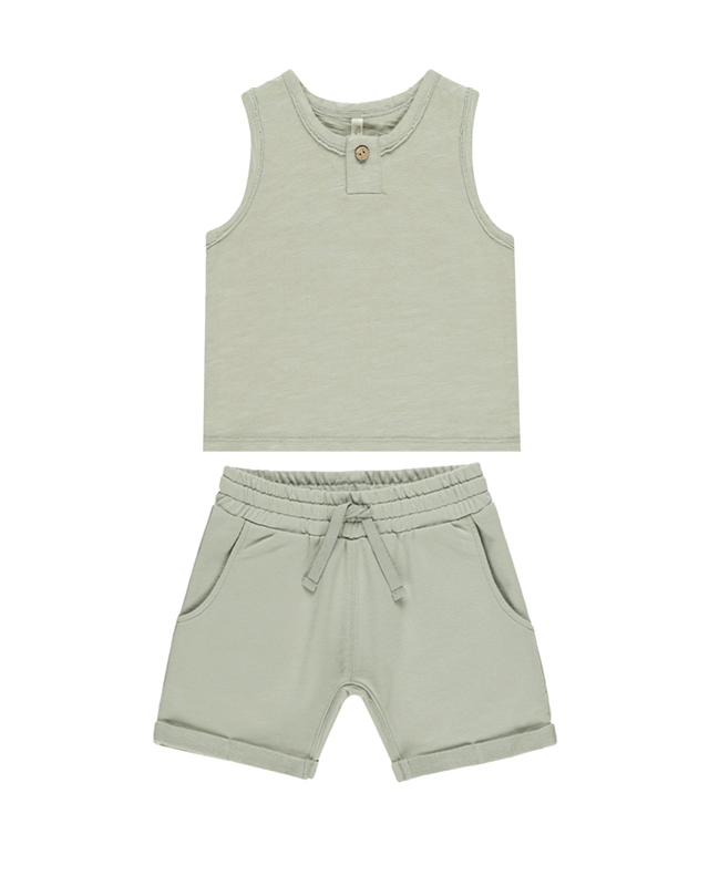 Sage Jersey Button Tank & Short Set