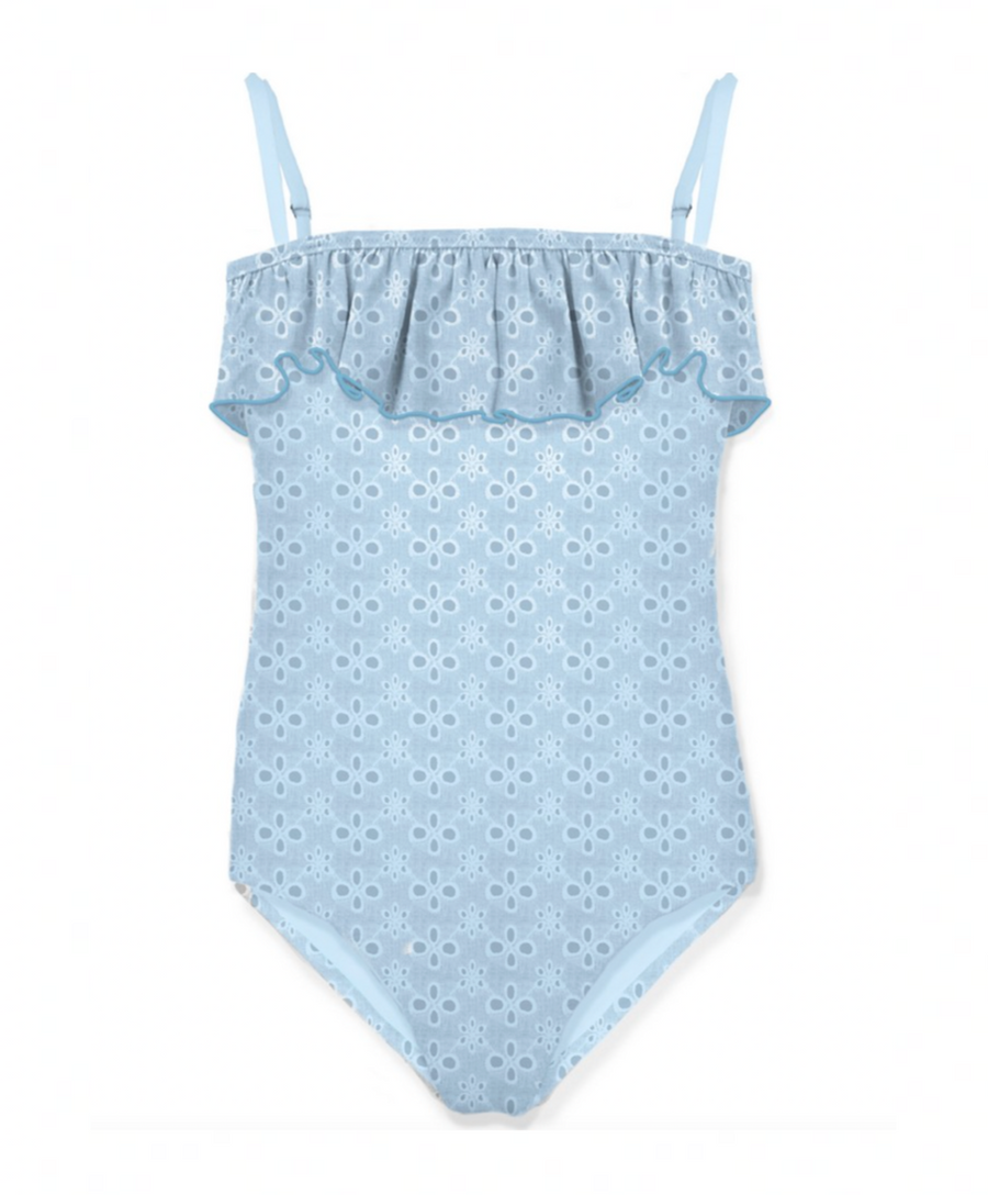 Brielle Blue Floral Embroidered Swimsuit