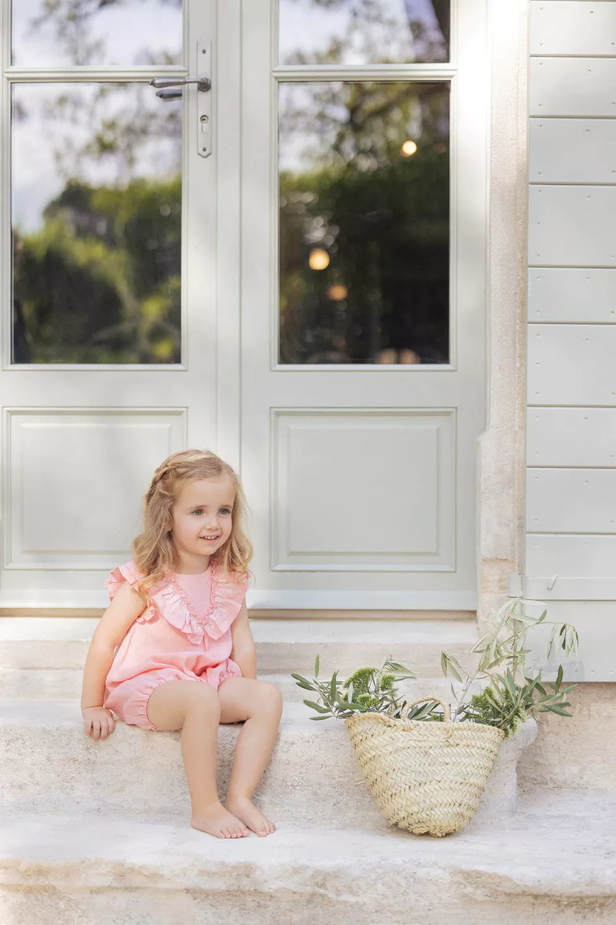 Pink Linen Embroidered Romper