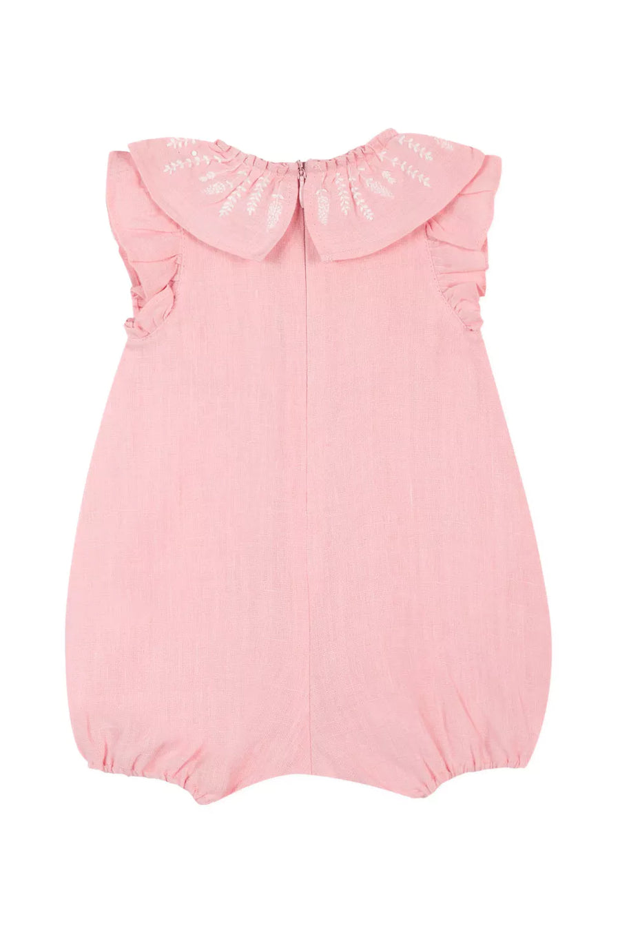 Pink Linen Embroidered Romper