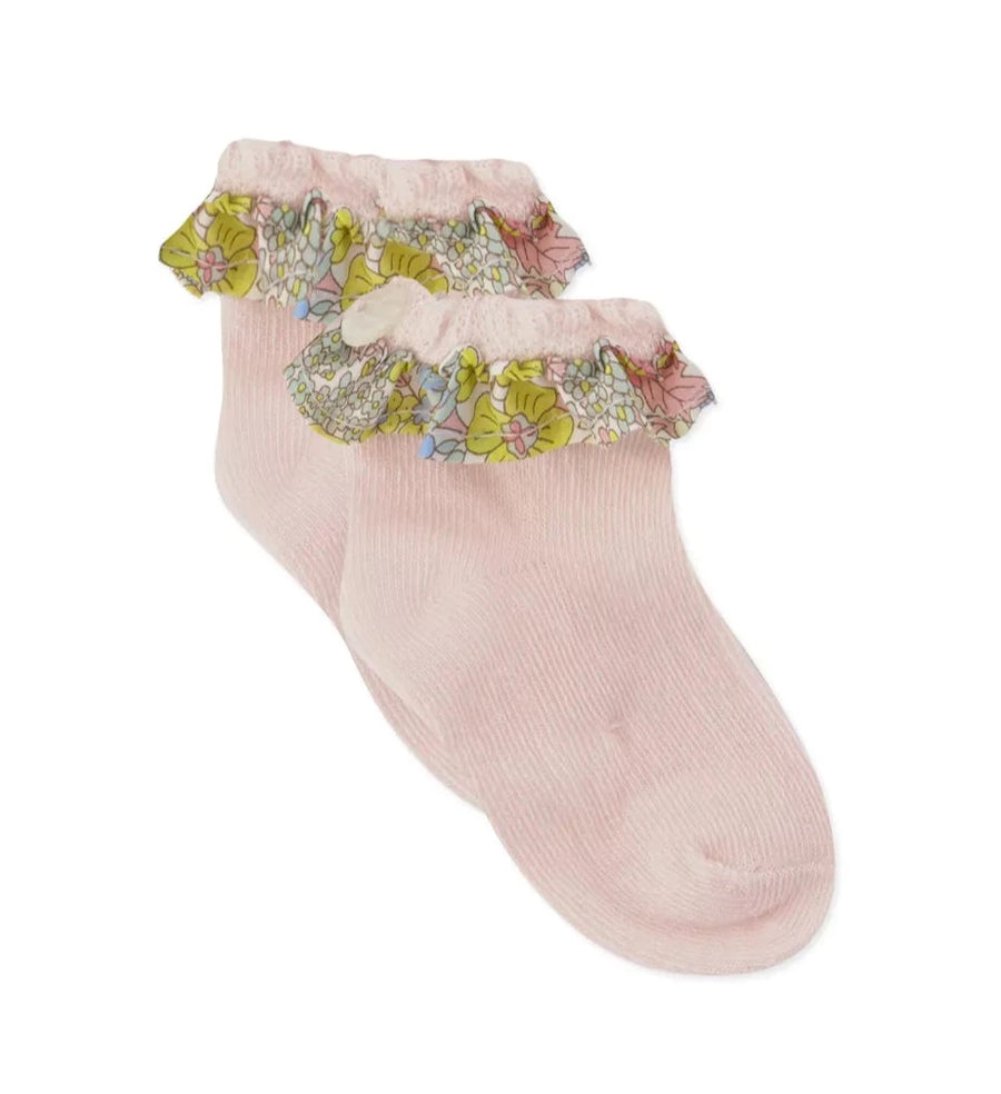 Pale Pink Floral Ruffled Socks