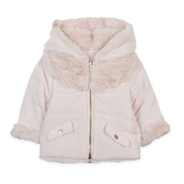 Pale Pink Reversible Faux Fur Puffer Jacket