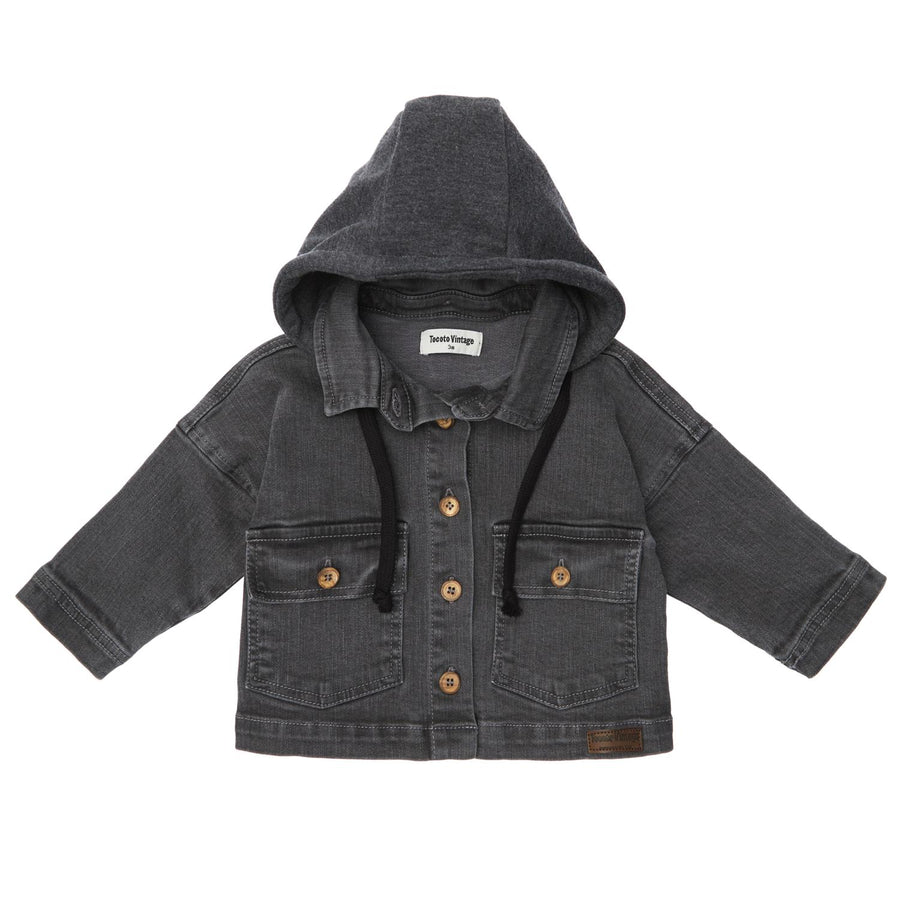 Faded Black Denim Hooded Baby Jacket