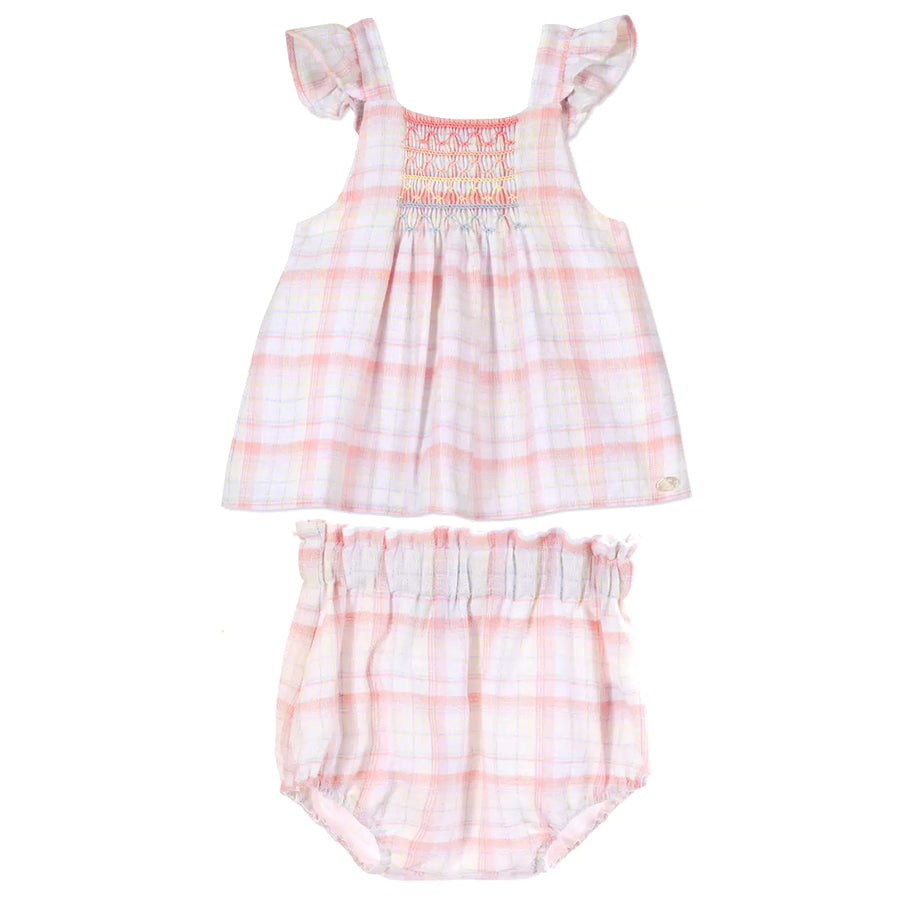 Pink Check Embroidered Set