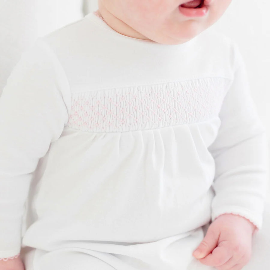 Essentials Pink Trim Smocked Footie