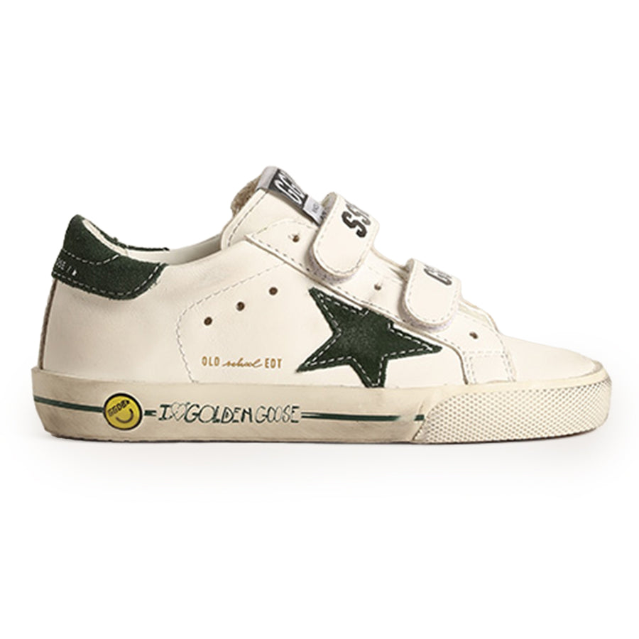 Old School White Dark Green Velcro Sneaker