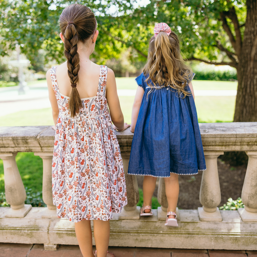 Feathered Floral Square Neck Dress