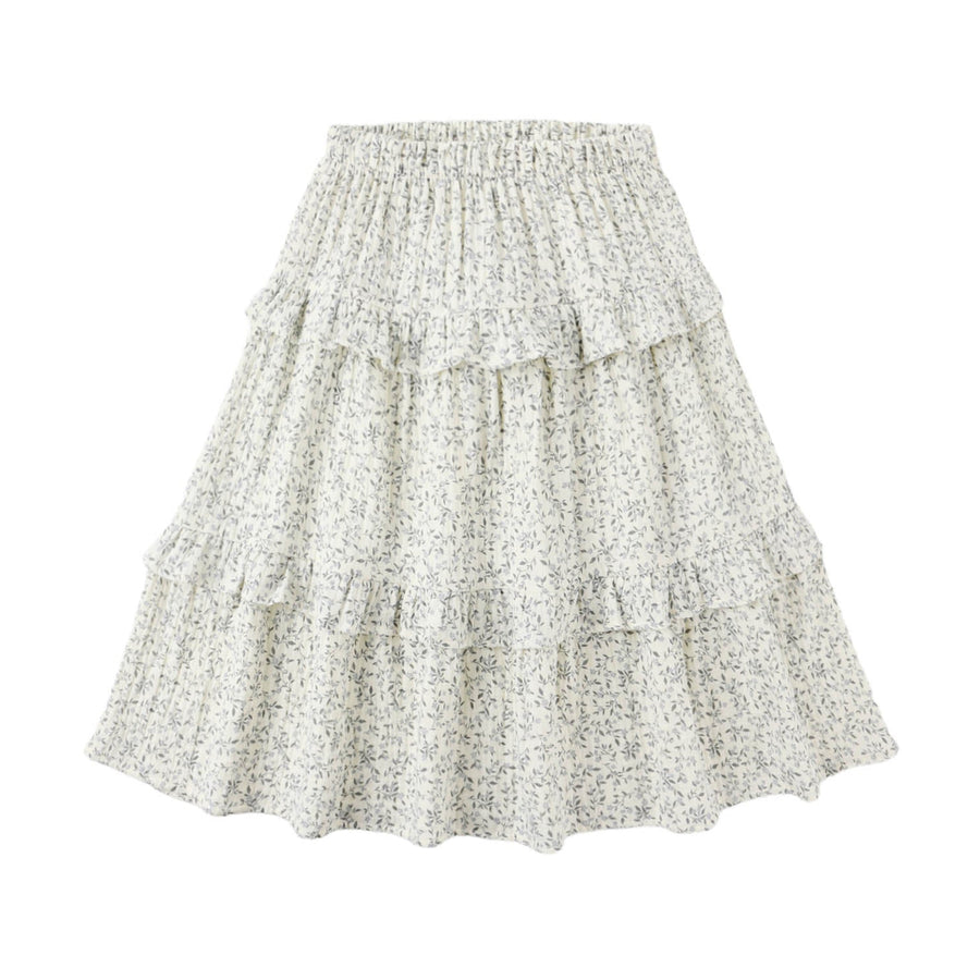 Blue Vines Ruffled Midi Skirt