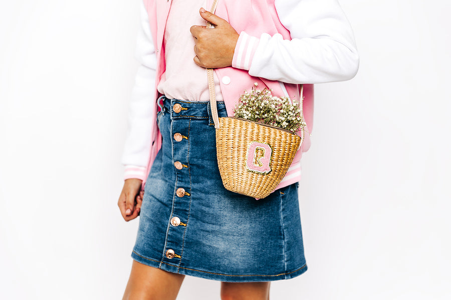 Personalized Varsity Letter Straw Bag