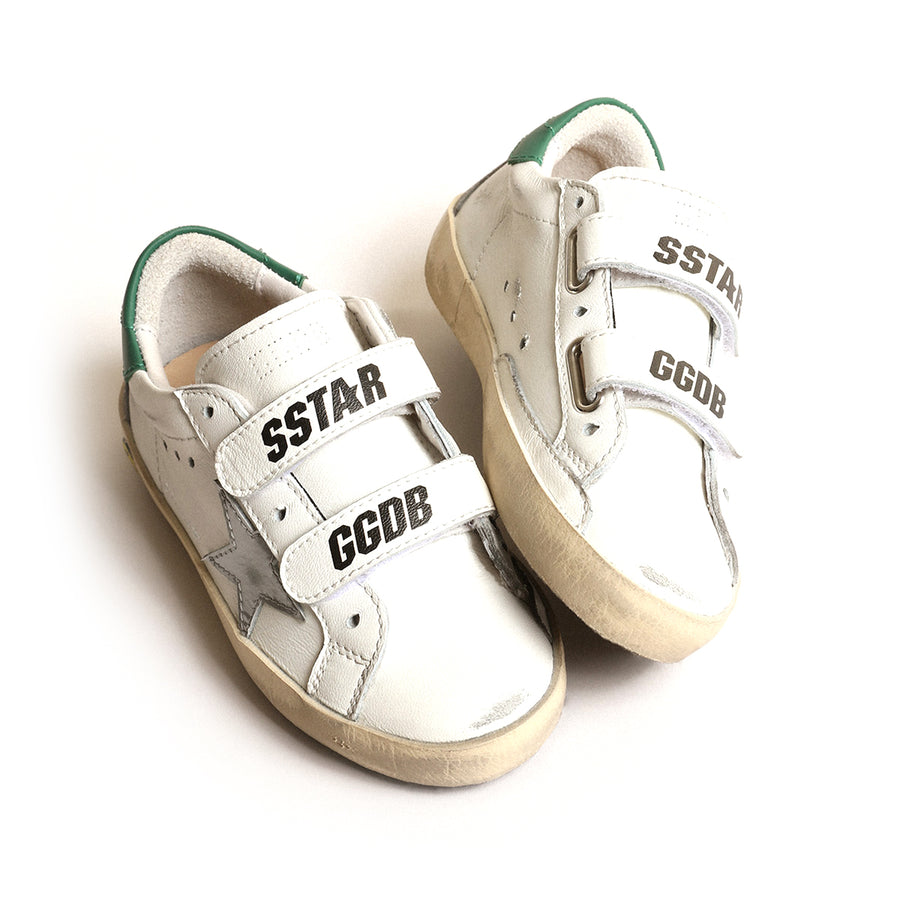 Old School White Silver Green Velcro Sneaker