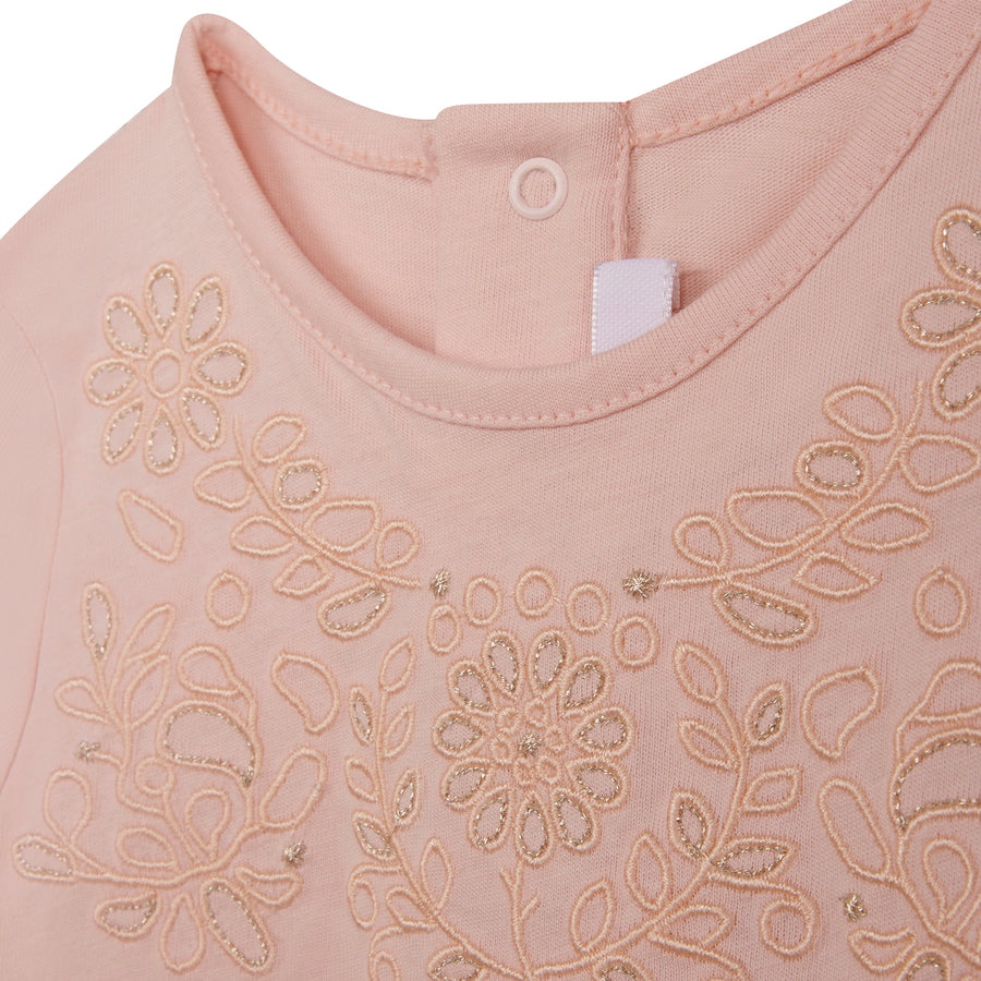 Pink Long Sleeve Embroidered T-Shirt