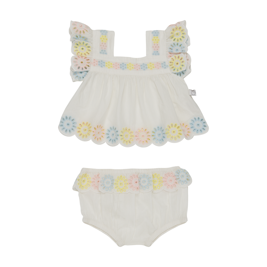Broderie Floral Blouse and Bloomer Set