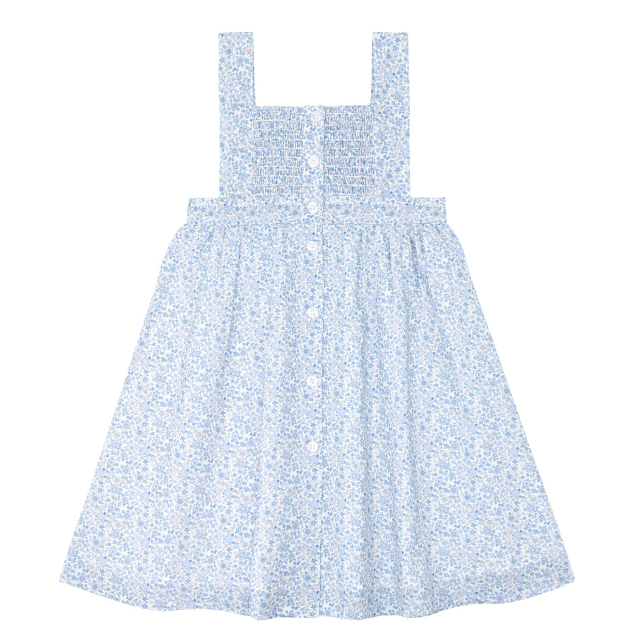 Slate Floral Smocked Bib Dress